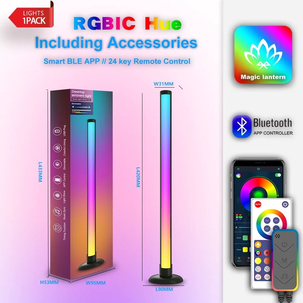 RGB Ambient LED Desktop Light With WiFi Bluetooth App Control Double Sided Luminous Design And Remo 9