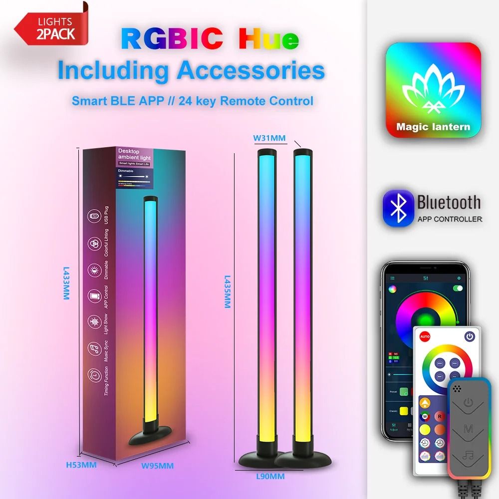 RGB Ambient LED Desktop Light With WiFi Bluetooth App Control Double Sided Luminous Design And Remo 6