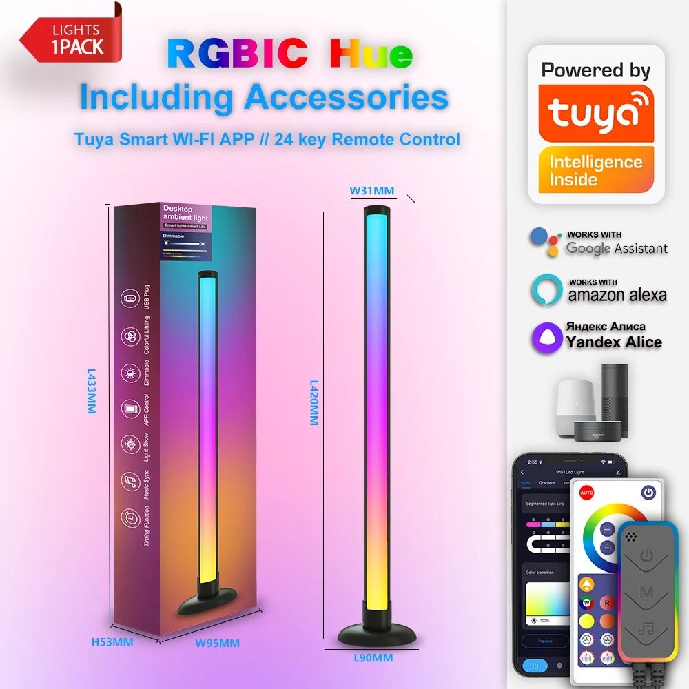 RGB Ambient LED Desktop Light With WiFi Bluetooth App Control Double Sided Luminous Design And Remo 7