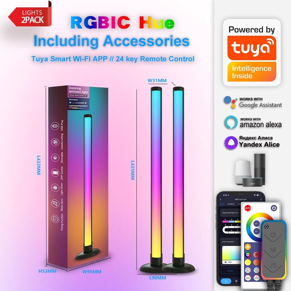 RGB Ambient LED Desktop Light With WiFi Bluetooth App Control Double Sided Luminous Design And Remo 8