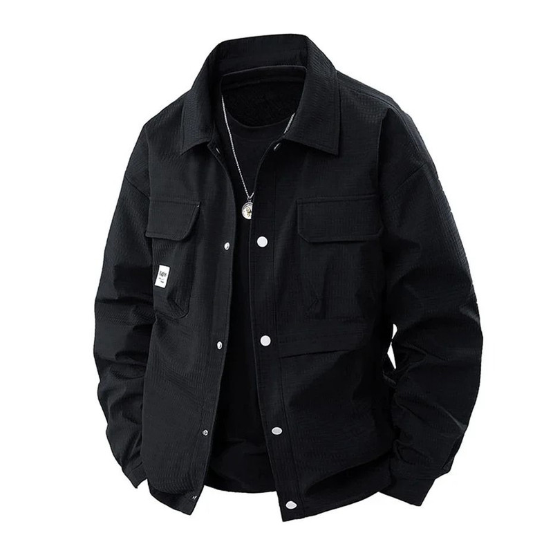 Mens Spring Cargo Jacket Oversized Windbreaker Casual Coat With Turn Down Collar 1