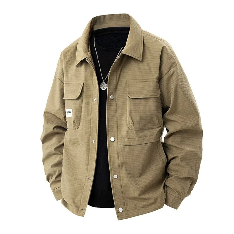 Mens Spring Cargo Jacket Oversized Windbreaker Casual Coat With Turn Down Collar 8