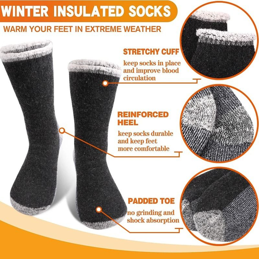 Mens Merino Wool Winter Socks Super Thick Thermal Fleece Terry Mid Tube Cashmere Blend 1