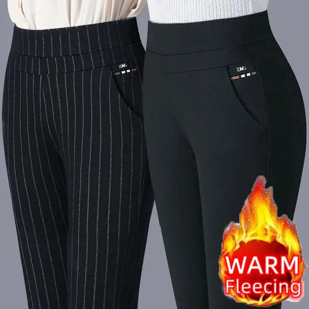 Womens Winter Pencil Pants With Plush Lining Slim Fit Stretch Leggings 0