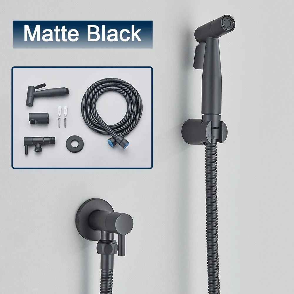 Black Stainless Steel Handheld Bidet Sprayer With Wall Mounted Holder For Bathroom 7