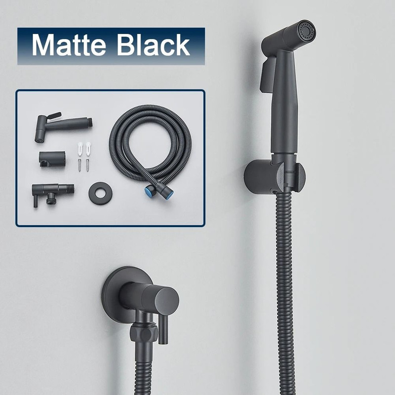 Black Stainless Steel Handheld Bidet Sprayer With Wall Mounted Holder For Bathroom 7