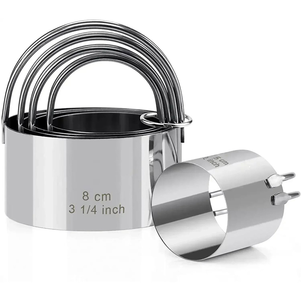 5 Piece Round Stainless Steel Biscuit Cutter Set With Handle 0