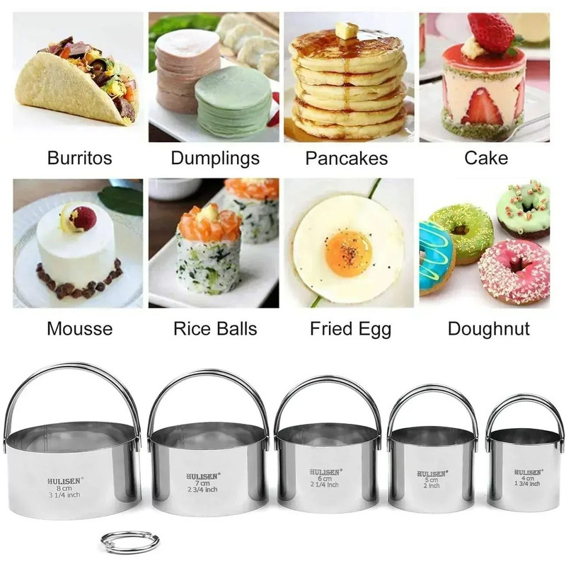 5 Piece Round Stainless Steel Biscuit Cutter Set With Handle 2