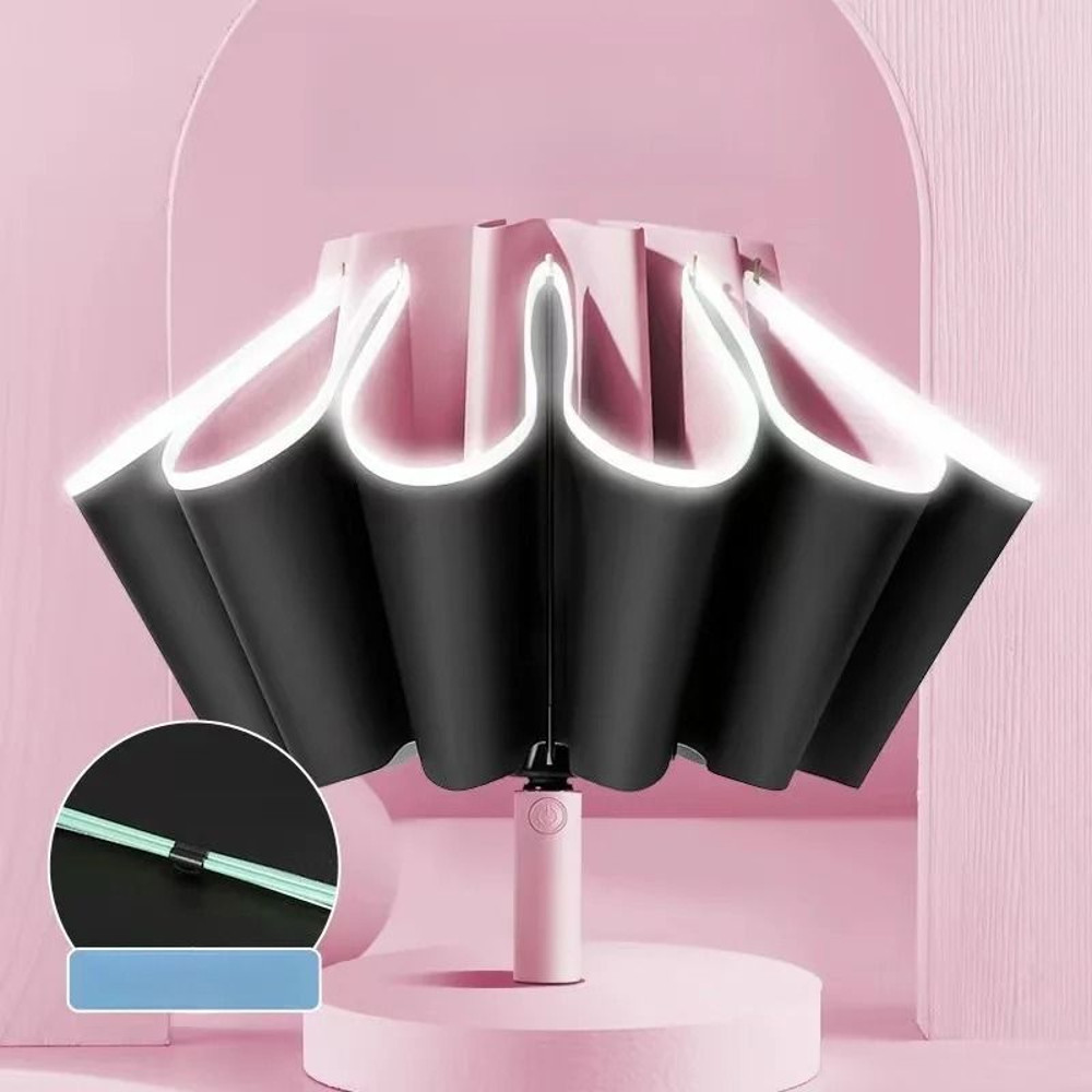 Large Windproof Reverse Automatic Umbrella With 20 Ribs Reflective Striped Design 7