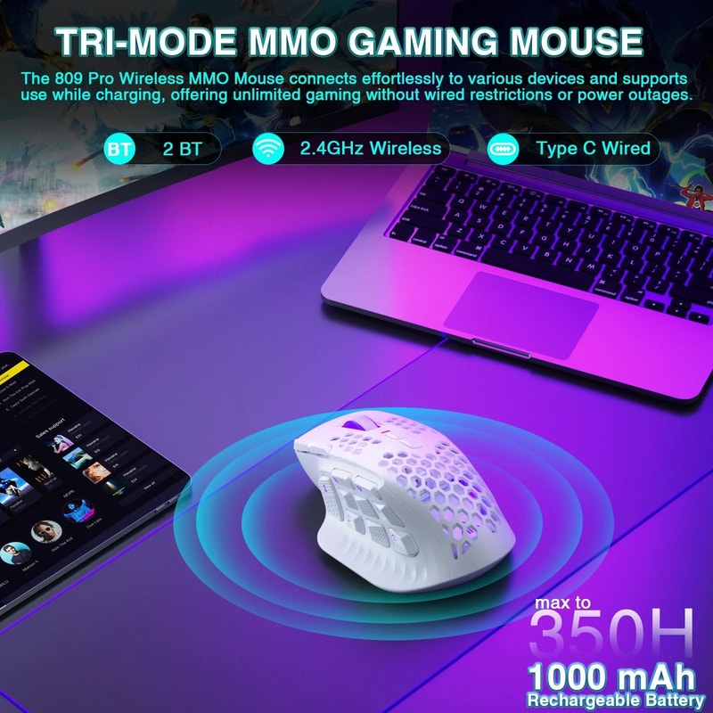SOLAKAKA SM809 Pro Wireless MMO Gaming Mouse PAW3311 With 16 Programmable Buttons 3