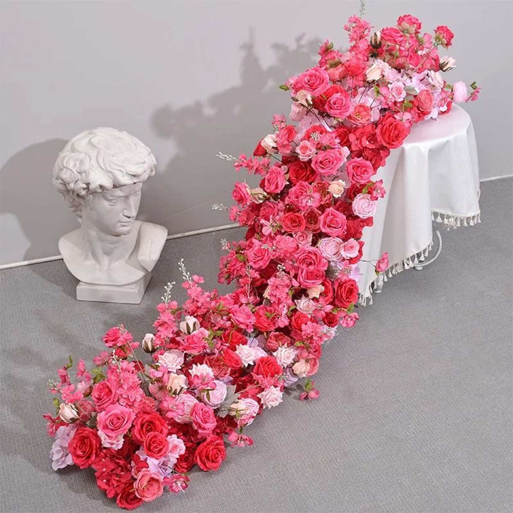 Pink Rose Large Flower Row Runner For Wedding Decor Floral Backdrop 3