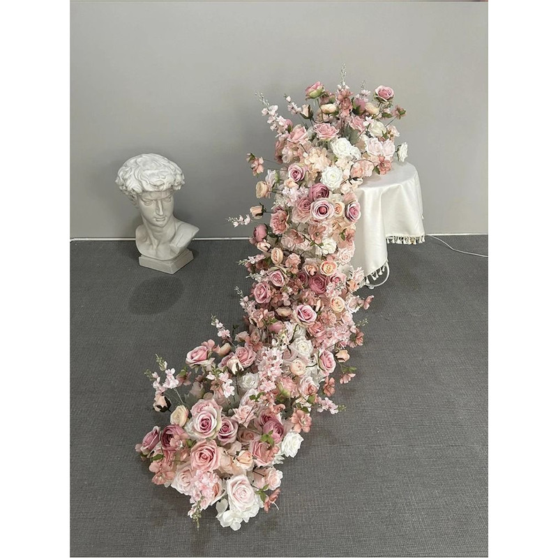 Pink Rose Large Flower Row Runner For Wedding Decor Floral Backdrop 6