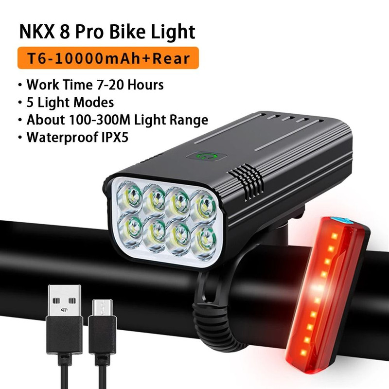 Rechargeable Bike Light Set 10000mAh 3600 Lumens LED Front And Rear Lights 10
