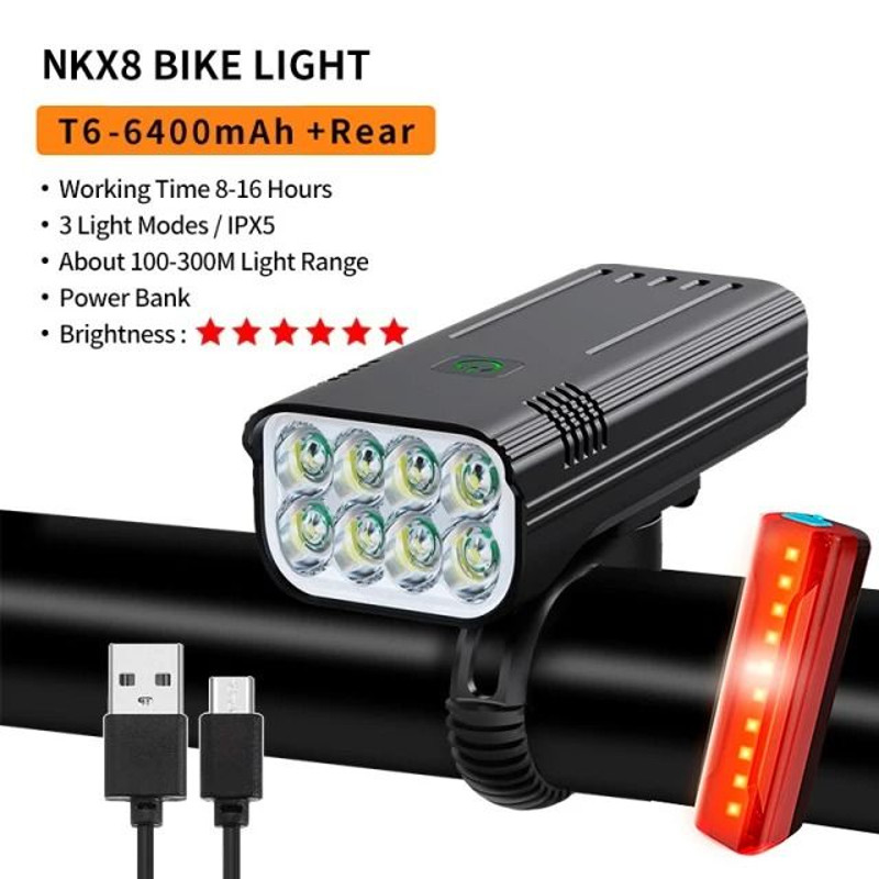Rechargeable Bike Light Set 10000mAh 3600 Lumens LED Front And Rear Lights 8