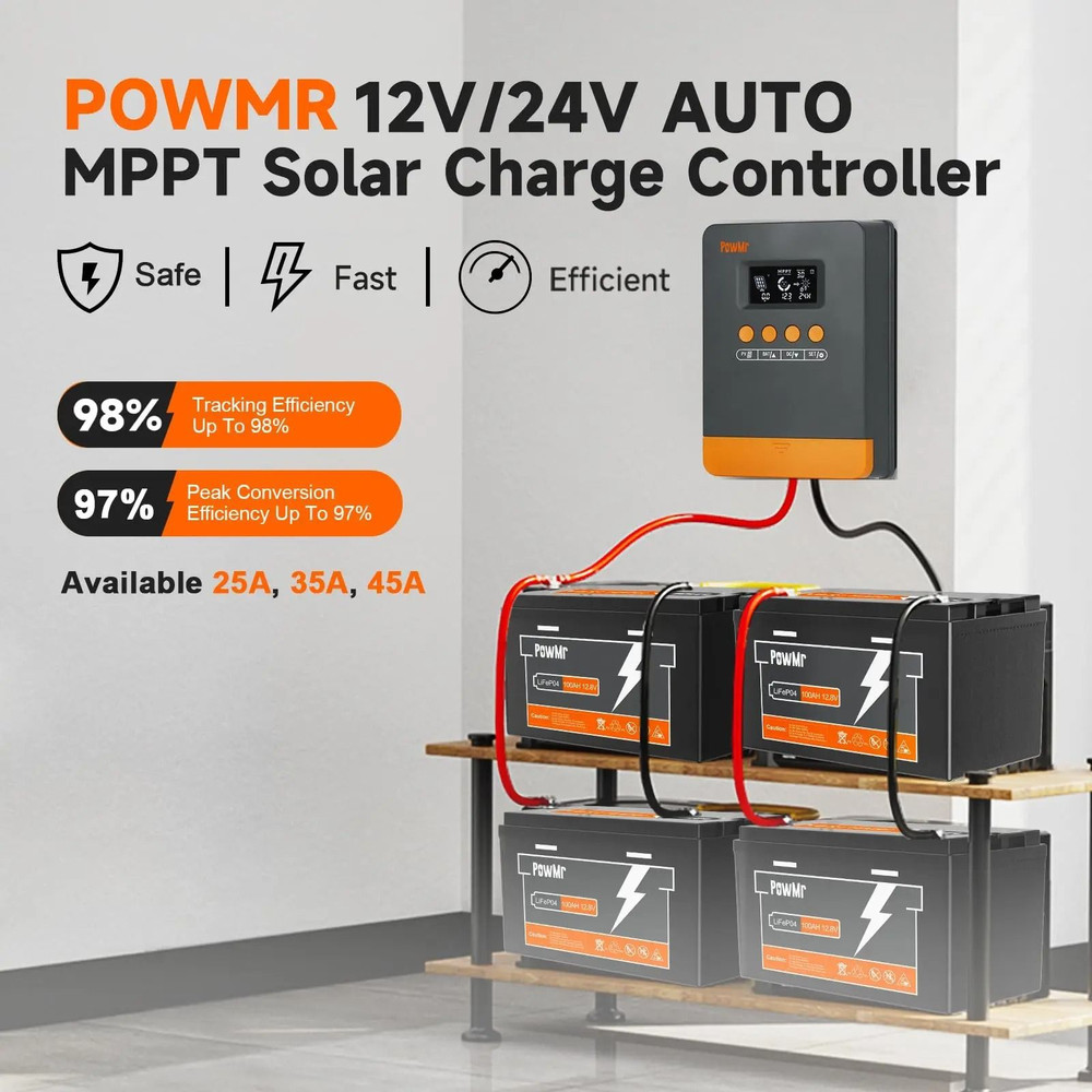 PowMr MPPT Solar Charge Controller 25A 35A 45A For 12V 24V Batteries 1