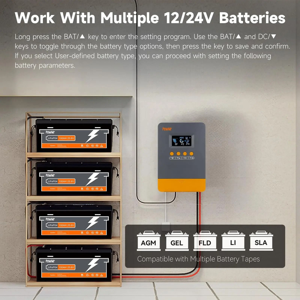 PowMr MPPT Solar Charge Controller 25A 35A 45A For 12V 24V Batteries 4