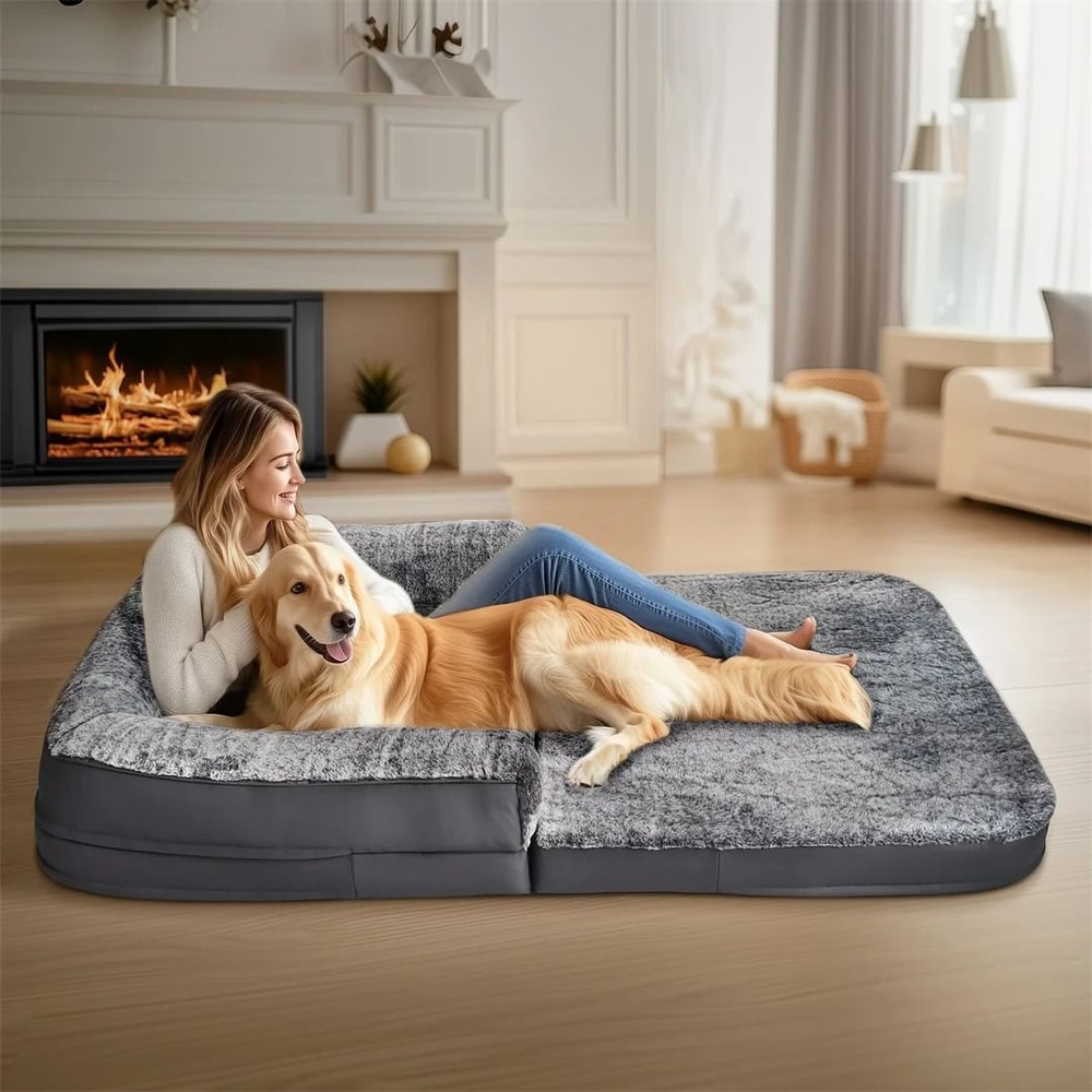 Human Size Giant Orthopedic Dog Bed 180cm Plush Foldable Calming Bed For Pets And Adults 0