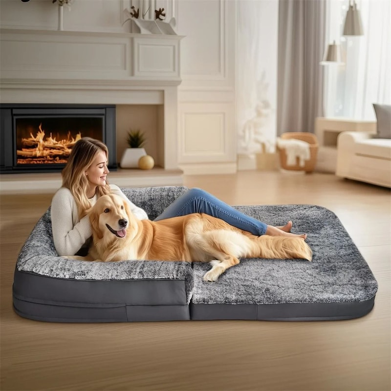 Human Size Giant Orthopedic Dog Bed 180cm Plush Foldable Calming Bed For Pets And Adults 0