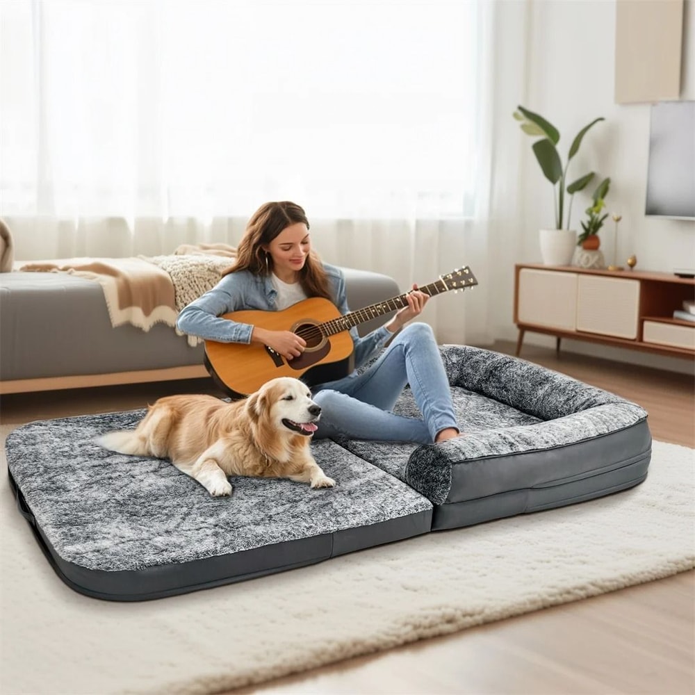 Human Size Giant Orthopedic Dog Bed 180cm Plush Foldable Calming Bed For Pets And Adults 1