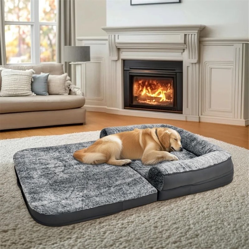 Human Size Giant Orthopedic Dog Bed 180cm Plush Foldable Calming Bed For Pets And Adults 2