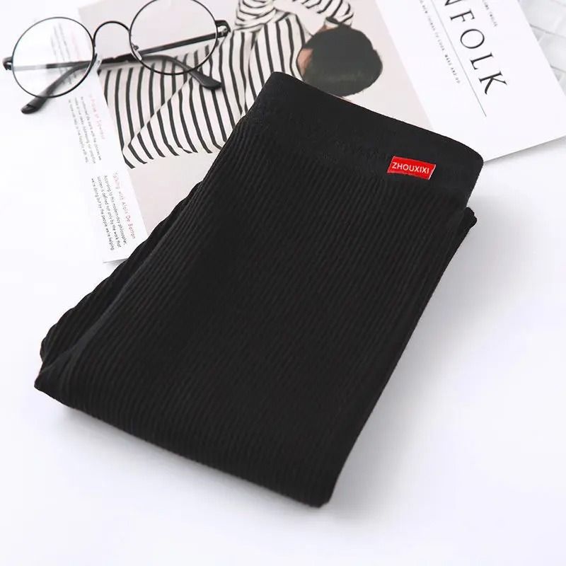Ribbed High Waist Cotton Leggings For Women Warm Autumn Winter Casual Pants 7