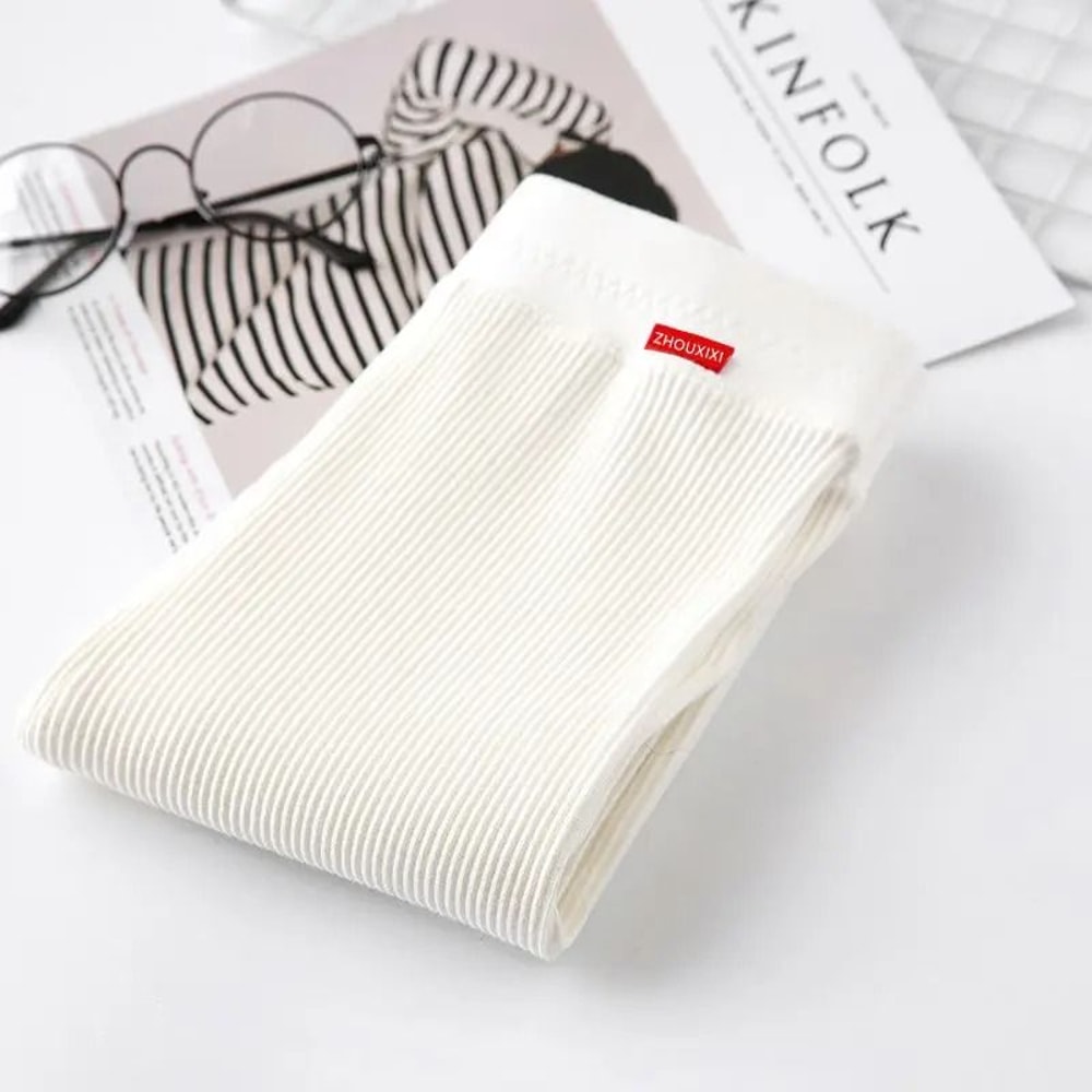 Ribbed High Waist Cotton Leggings For Women Warm Autumn Winter Casual Pants 8