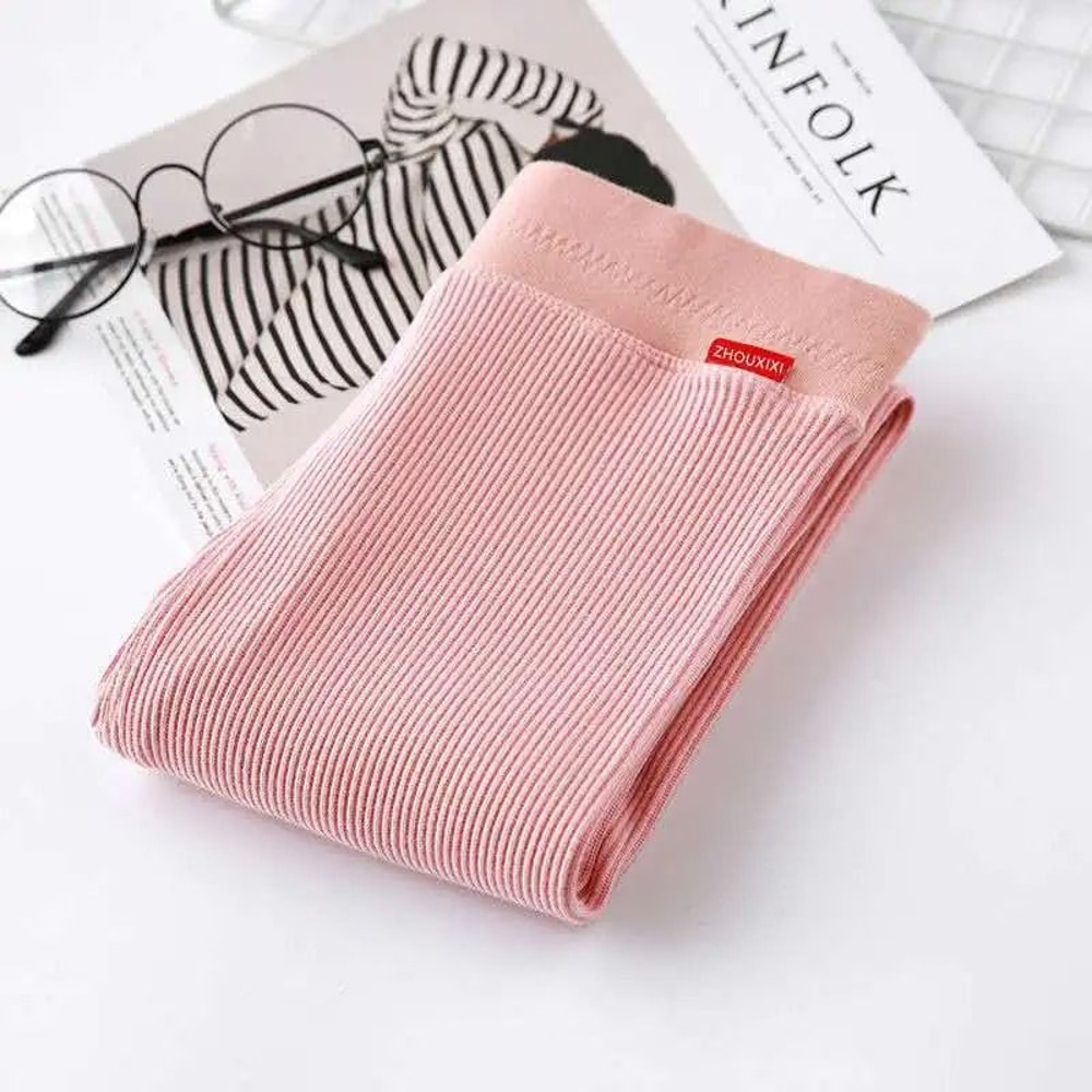 Ribbed High Waist Cotton Leggings For Women Warm Autumn Winter Casual Pants 9