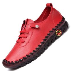 women slip on leather sneakers comfortable loafers hand stitched casual shoes
