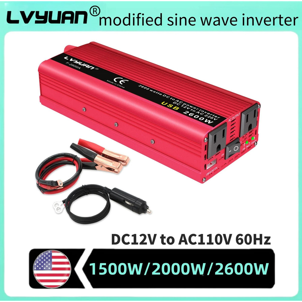 Car Inverter DC12V To AC110V Power Adapter Portable Outdoor Charger With US Socket 0