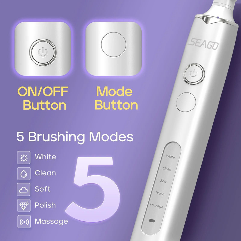 Seago Rotating Electric Toothbrush With 8 Brush Heads 5 Modes Rechargeable 3