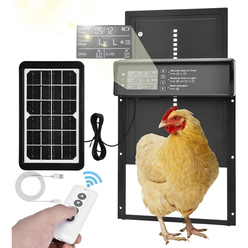 Solar Auto Chicken Coop Door With USB Charging Timer And Light Sensor 0