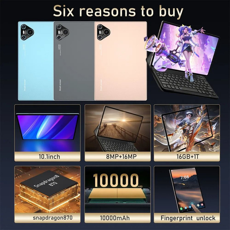 2025 New 16 Pro Tablet 10 Inch Android 4K Dual SIM GPS With 16GB 1TB And Snapdragon 870 1