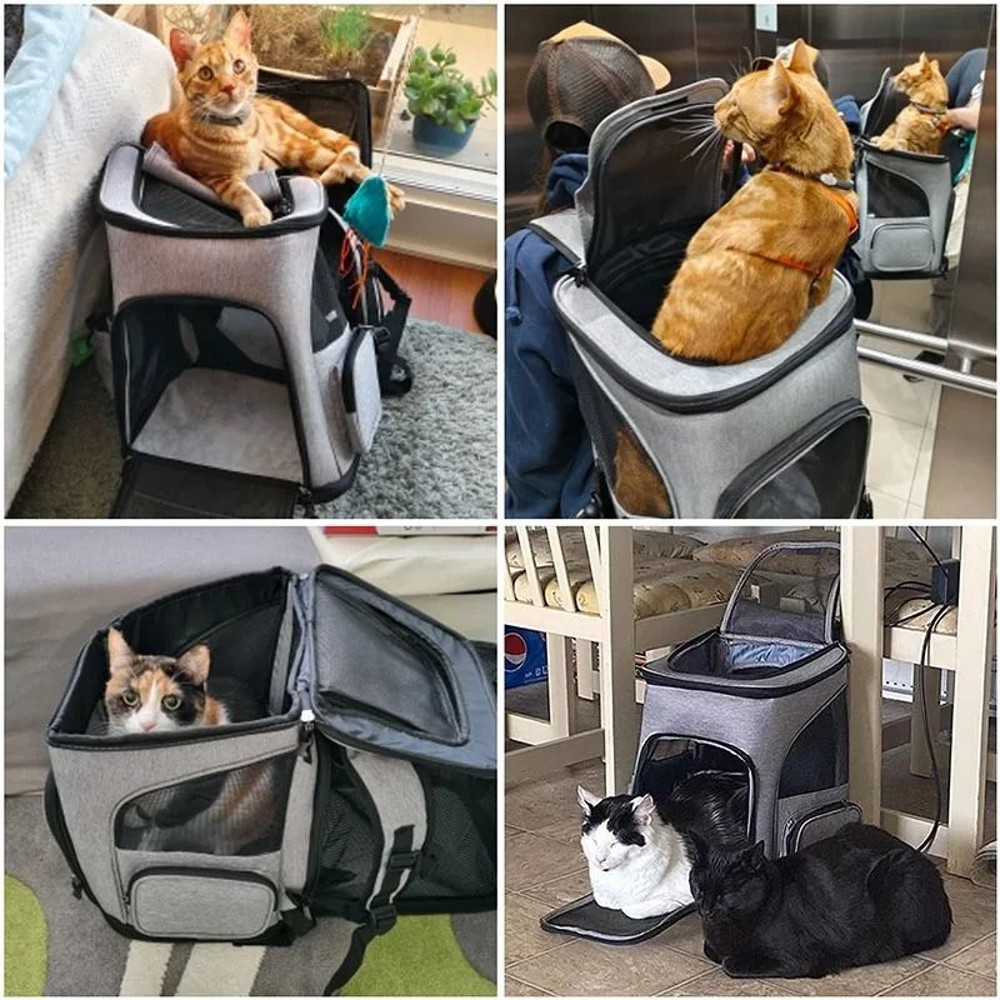 Breathable Cat Carrier Backpack Foldable Expandable Travel Bag For Cats And Small Dogs 4