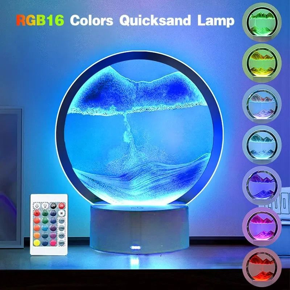 LED RGB Sandscape Lamp 3D Moving Sand Art Night Light With 16 Colors And Remote 1