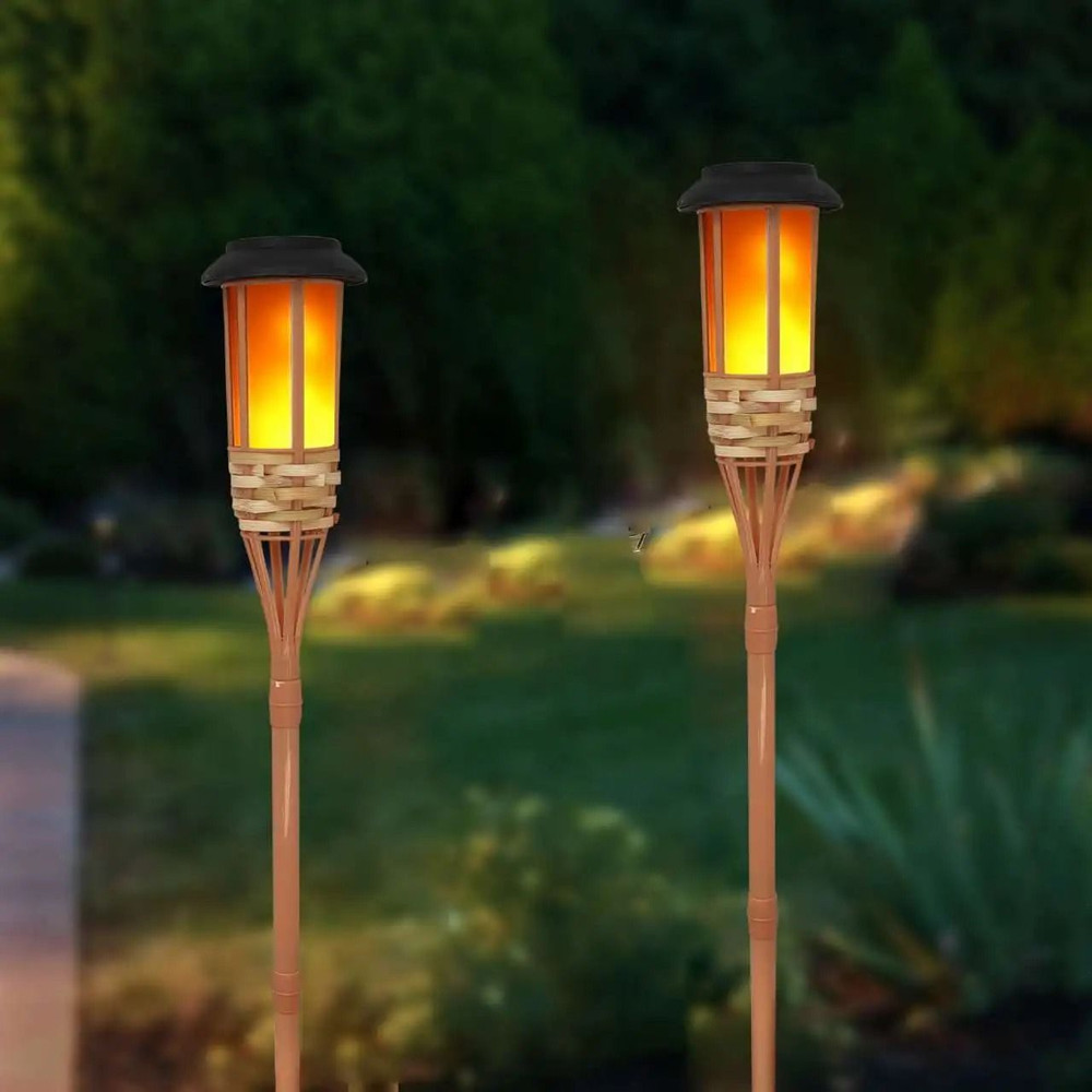 Solar Bamboo Garden Torch Flickering Flame LED Outdoor Waterproof Lighting 5