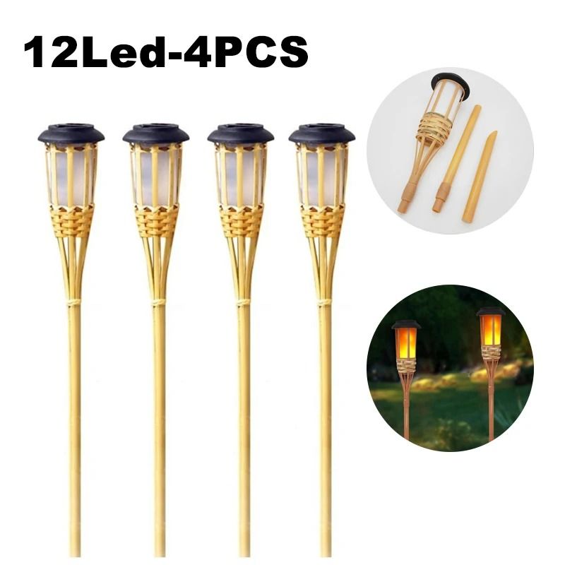 Solar Bamboo Garden Torch Flickering Flame LED Outdoor Waterproof Lighting 7