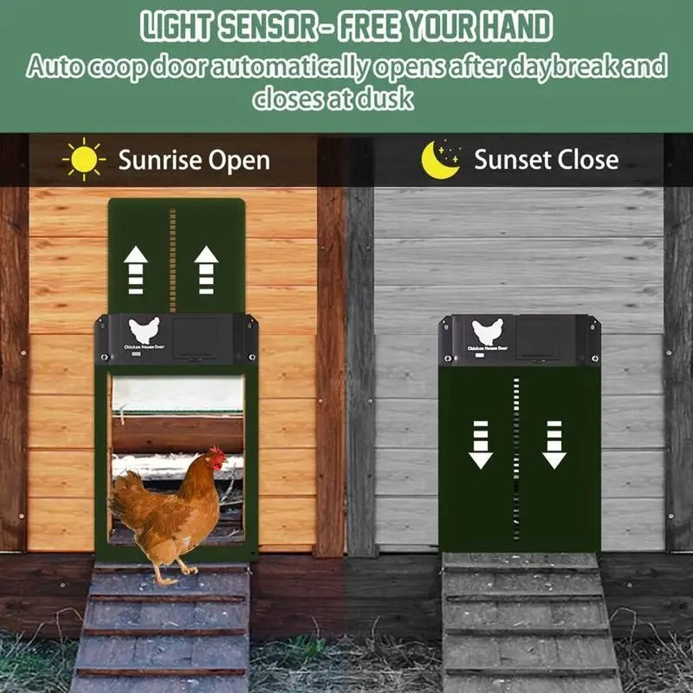 Automatic Chicken Coop Door With Light Sensor Battery Powered Opener For Poultry Supplies 3