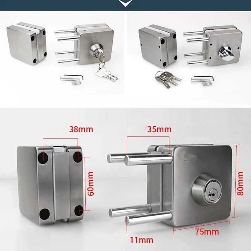 Stainless Steel Glass Door Lock For 10 To 12mm Doors With Double Side Access 8