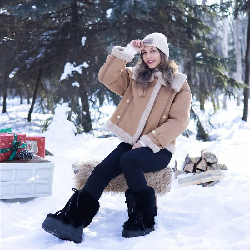 Womens Winter Snow Boots Fur Lined Waterproof Platform Ski Boots 1