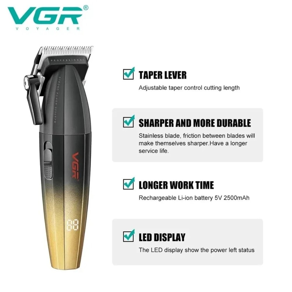 VGR Hair Trimmer Professional Clipper With Adjustable Blade And LED Display 2