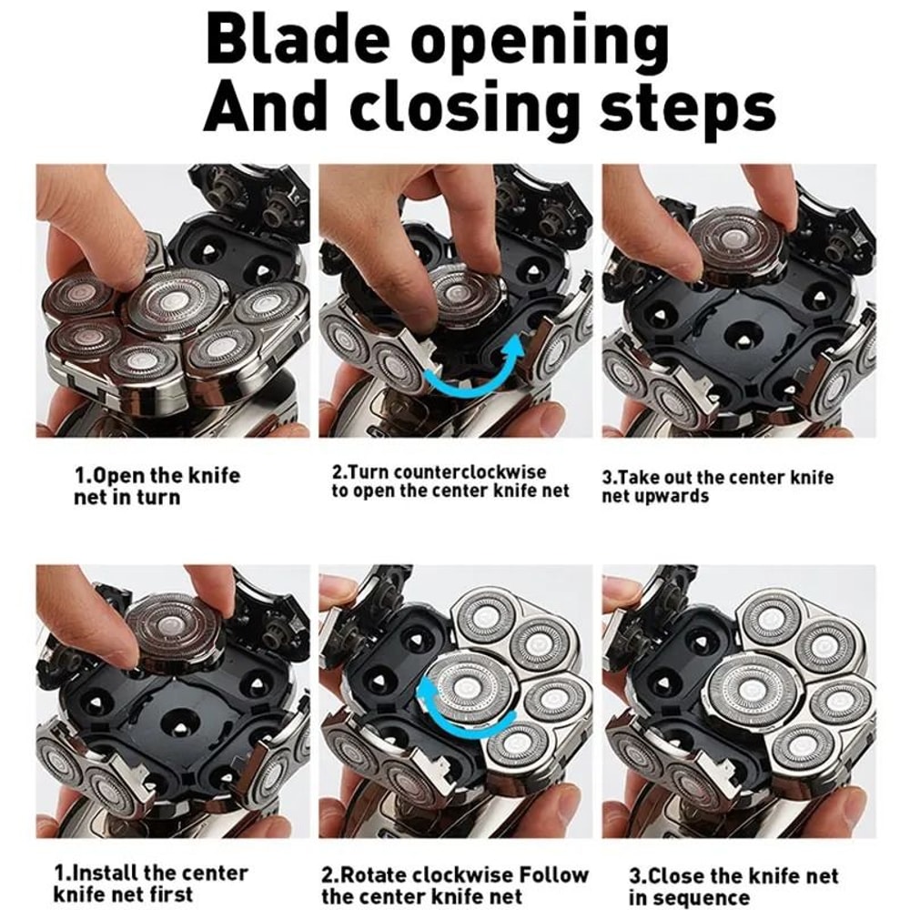 Mens Bald Head Electric Shaver 9 Blade Floating Rechargeable Trimmer With Beard Nose And Ear Attach 5