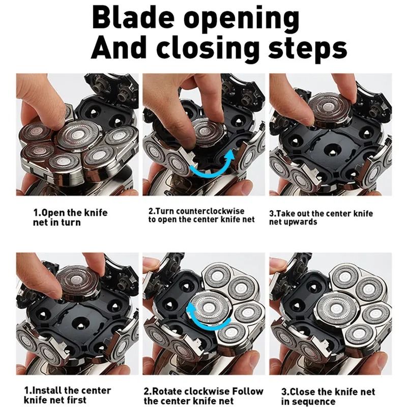 Mens Bald Head Electric Shaver 9 Blade Floating Rechargeable Trimmer With Beard Nose And Ear Attach 5