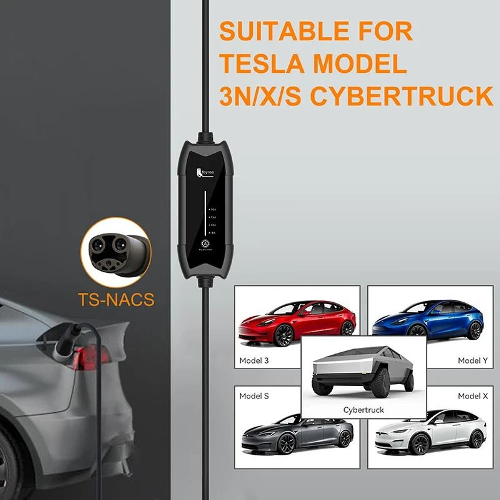 Feyree Portable EV Charger 35KW 16A Adjustable Fast Charging With TS NACS Plug For Tesla 4