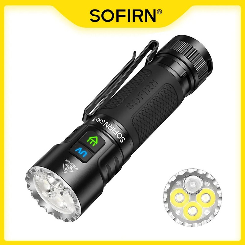 Sofirn SR23 Dual Light Flashlight 3300 Lumen White Floodlight With 365nm UV And Magnetic Tailcap 0