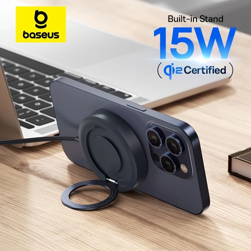 Baseus 15W Magnetic Wireless Charger With Built In Stand For IPhone 0