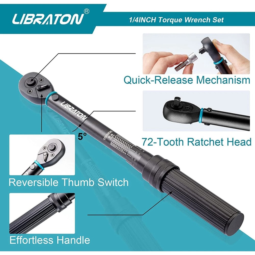 Bike Torque Wrench 1 4 Inch Drive Click Set With Hex Torx Bits And Extension Bar 2