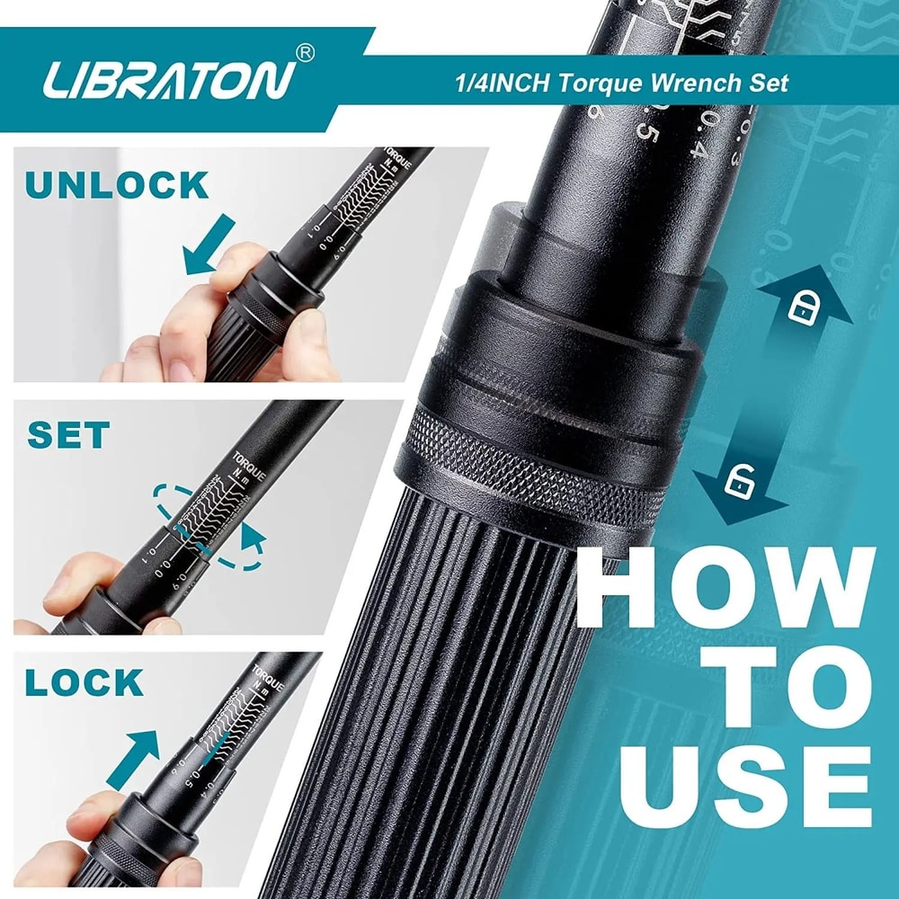 Bike Torque Wrench 1 4 Inch Drive Click Set With Hex Torx Bits And Extension Bar 4