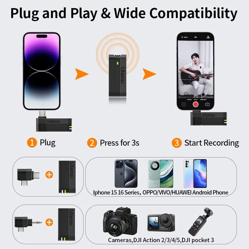 Ulanzi A100 Wireless Lavalier Microphone Kit With Charging Case 2