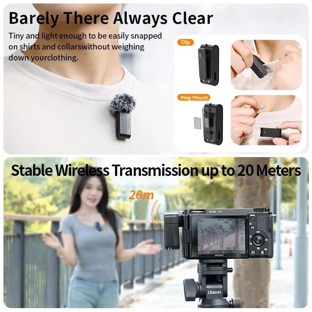 Ulanzi A100 Wireless Lavalier Microphone Kit With Charging Case 3
