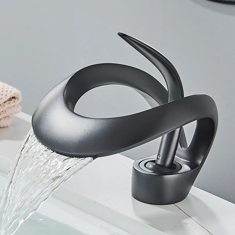 Solid Brass Waterfall Basin Faucet With Single Handle Mixer 6